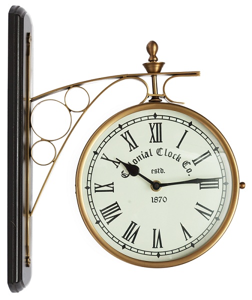 Часы "Станционные" два циферблата, металл, 10*29*36 см, античная медь (37049)