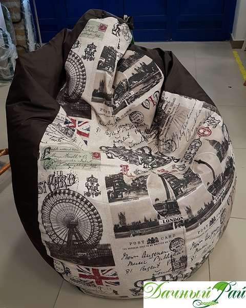 Кресло-мешок "Груша" МАКСИ-комби (шоколад+ткань Челси01-Лондон)