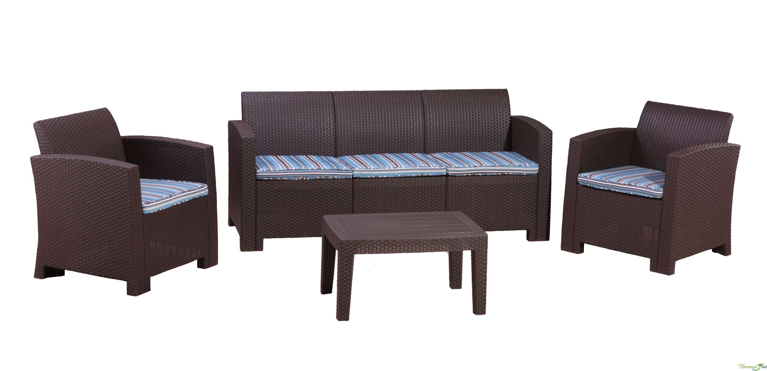 Комплект "Порту-MAX": диван 3-х местный, 2 кресла, стол (пластик, подушки полосатые) SF2-5P