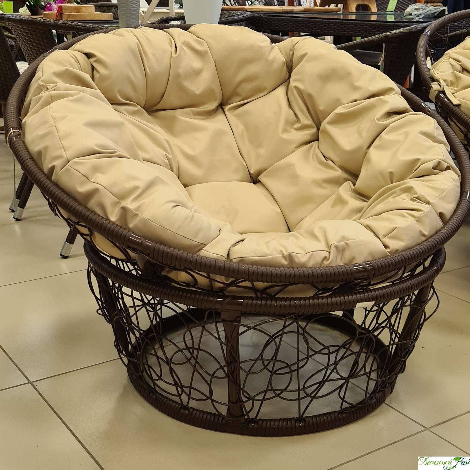 Кресло "Papasan-иск-стационарный" искусственный ротанг, коричневый, подушка бежевый
