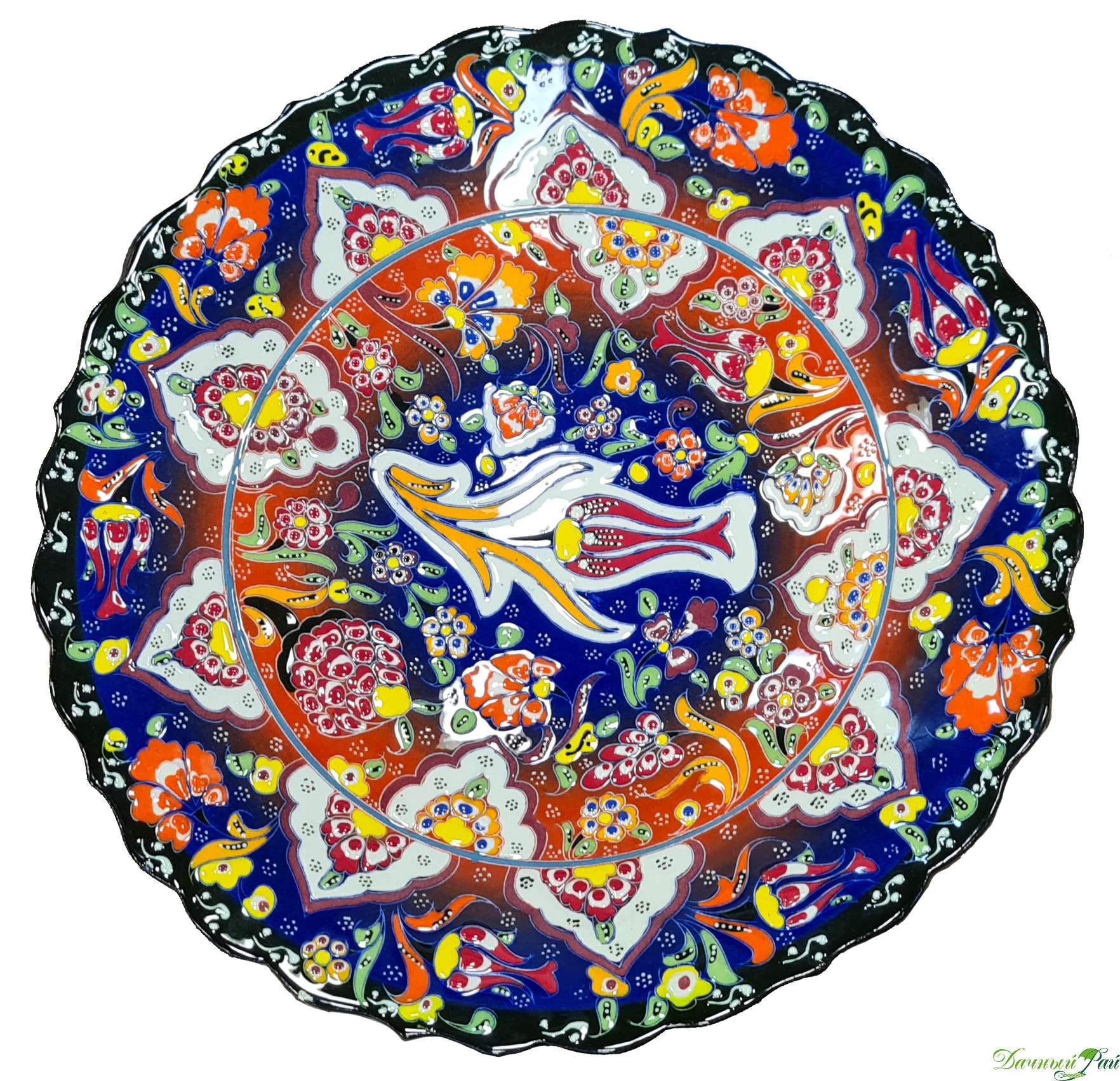 Тарелка цветная 30 см синяя (Турецкая керамика)