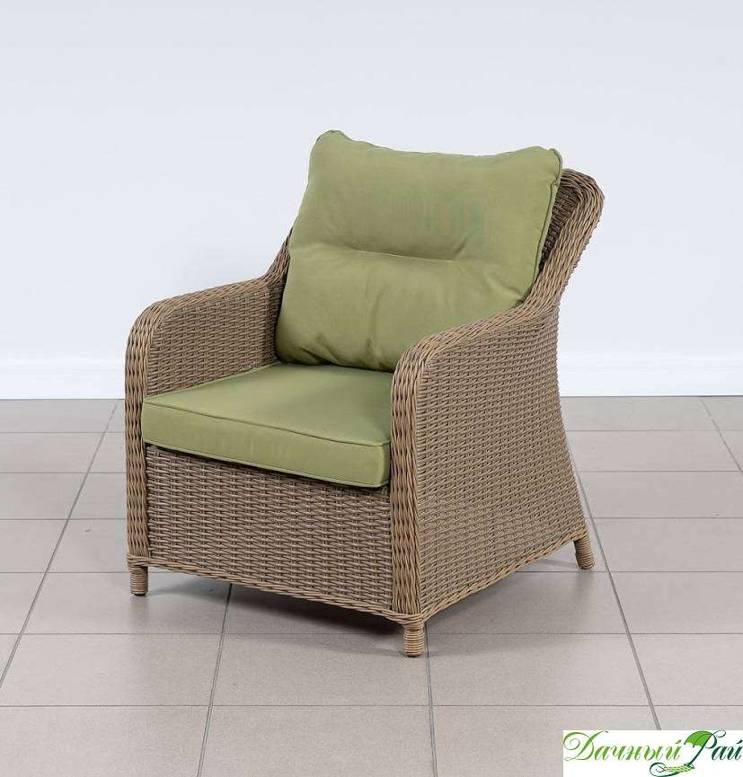 Кресло "Рио-Гранде" 72*80*84 см, алюминий (жгут песочный 31614/ткань премиум салатовая М09003)