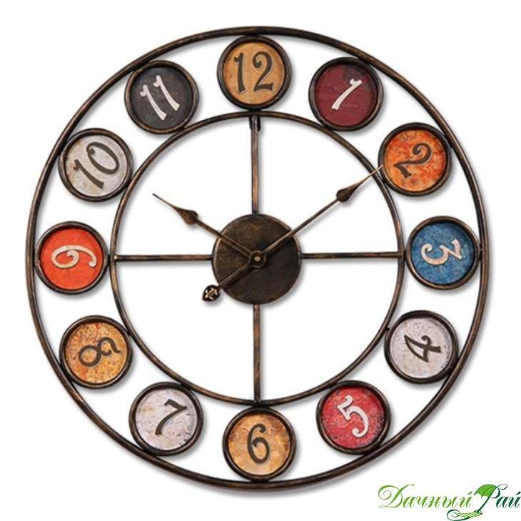 Часы настенные "Irons" радуга в кружках, арабские, д=60 см, металл (черные)