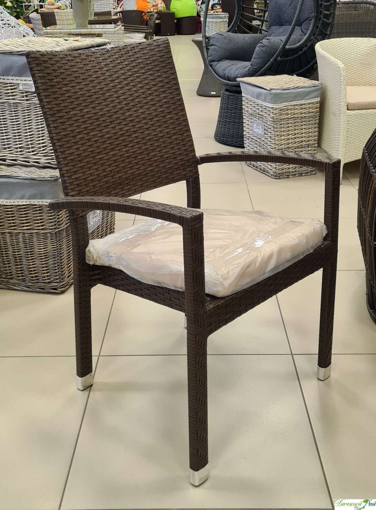Кресло "Klermon" алюминий, 60*65*95 см (кофейный новый/тефла бежевый) (К 001)