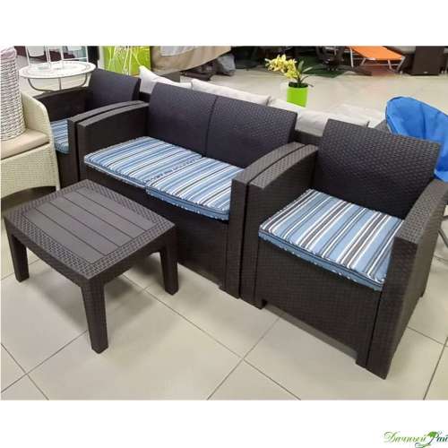  Комплект ПОРТУ: диван ДВУХместный, 2 кресла, стол (пластик под ротанг, подушки)