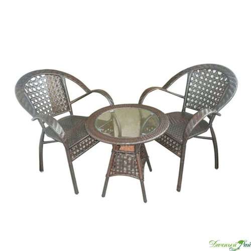 Комплект "Лион": стол д=60 см, 2 кресла, стекло тонированное, липучки (ХН-10)