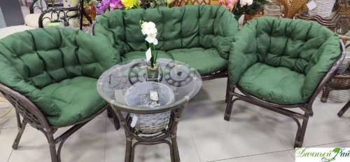 Комплект "Багама-S": диван, 2 кресла, стол д=58 (браун/твил зеленый) (03/10-Б-S-green(1+2+1))