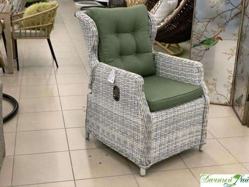  IBIZA Кресло обеденное White Fadded Grey с подушками /цв-зеленый/ раскладывающееся