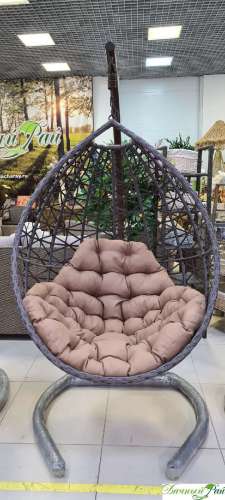 Кресло подвесное "PARMA NEW 1-местное" венге шлифованный, ткань браун (светло-коричн), опора коричн, до 150 кг