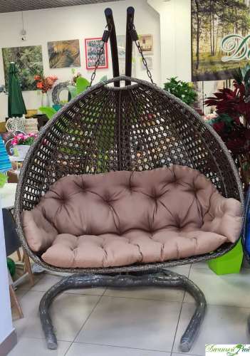 Кресло подвесное "LUCCA 2-местное" бронза, ткань Браун (светло-коричн), опора коричн, 300 кг