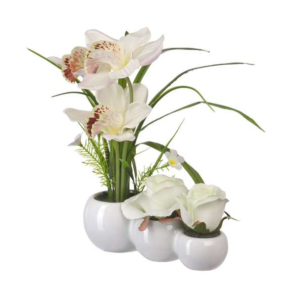 Орхидея и Роза в белом керамическом кашпо 9*28 см, белый (YW-30)