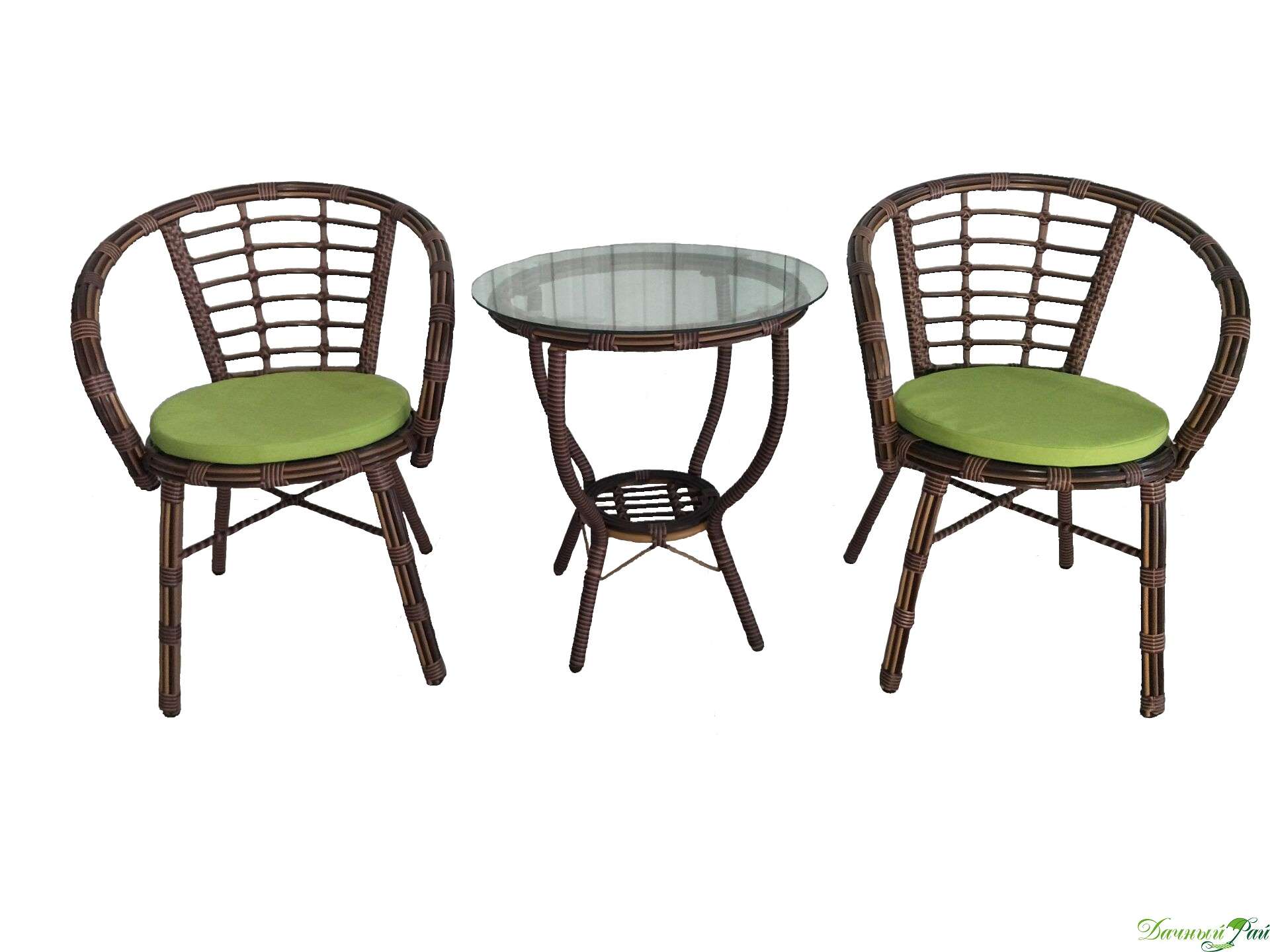 Комплект "Тулуза": 2 кресла, стол д=60 см, коричневый, подушка салатная (XH-29)