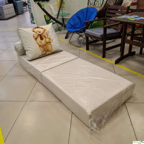 Кресло-кровать бескаркасное ширина 70 см (велюр бежевый+ Мишка Тедди) 