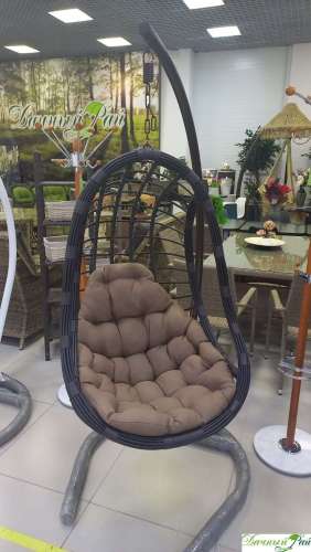 Кресло подвесное "ASTI  NEW" трубка венге+венге шлифованный, ткань Браун (светло-коричн), опора коричневая, 150 кг