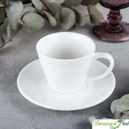 Чайная пара "Wilmax": чашка 180 мл, блюдце, фарфор, цвет белый (1551013)