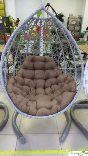 Кресло подвесное "PARMA NEW 1-местное" тростник, ткань Браун (светло-коричн), опора белая, 150 кг