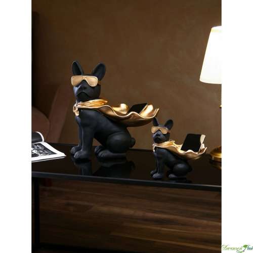 Подставка для мелочей "Бульдог сидячий" набор 2 штуки, полистоун, 40 см, чёрно-золотой, Иран (9615546)