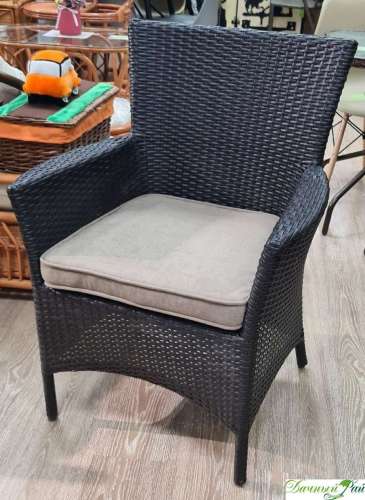  Кресло "Кипр" 64*60*88,5 см, каркас алюм, ротанг 8 мм Венге-кожа, подушка Ткань GALAXY 017 (какао)