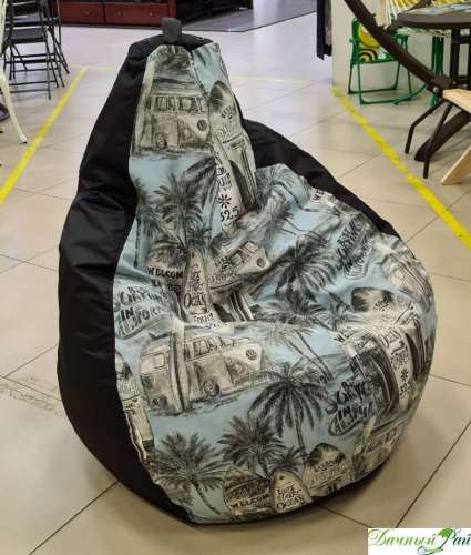 Кресло - мешок "Груша" МАКСИ - комби (черный + Калифорния А30/доски-пальмы) 