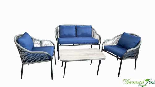 Комплект "Лагуна": диван 115*68*75 + 2 кресла + стол 90*50*38 (сталь, полиротанг, стекло, подушки)
