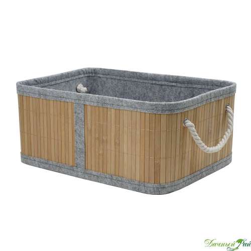 Корзина стеллажная с ручками "Бамбук", Д330 Ш230 В140, натуральный, серый Shan-17M