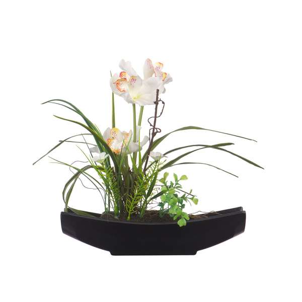 Орхидея в чёрной ладье 28*7*34 см, белый (YW-31)